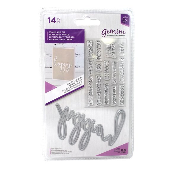 NWT CRAFTER'S COMPANION 14 PC Gemini HAPPY Die‎ & Clear Sentiment Stamps Phrases - Picture 1 of 6